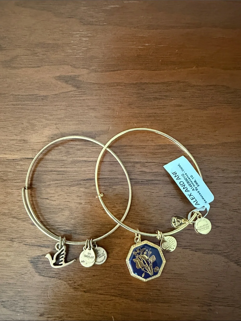 2 Alex and Ani Bangles - 1) Gold Bird; 2) Navy Enamel Octagon (NWT)